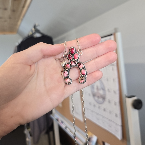 Rose Dahlia Turquoise Sterling Horshoe Pendant Necklace - Picture 4 of 6